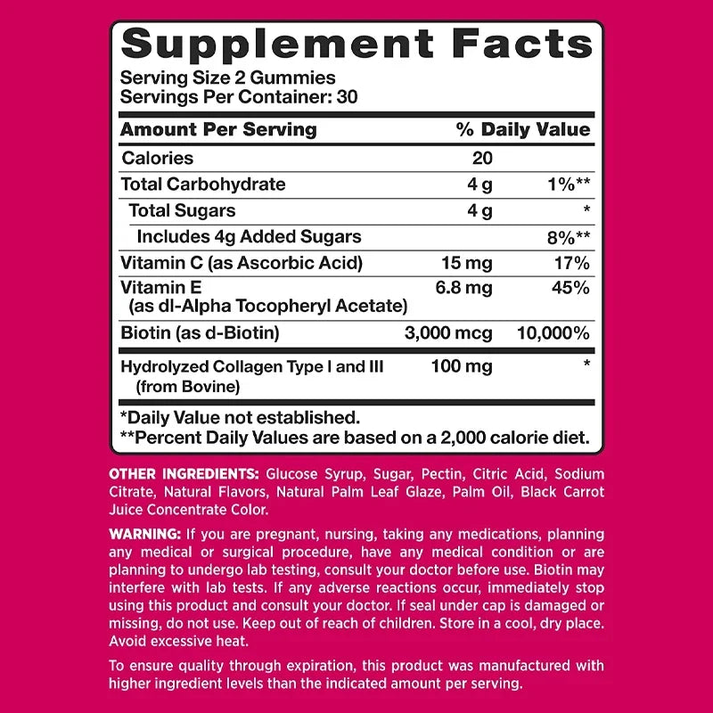 Natural Biotin Gummies - Supports Hair, Skin, Nails & Collagen