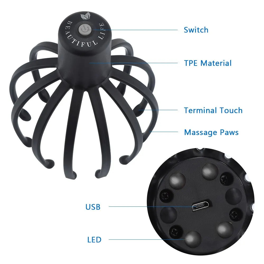 Electric Octopus Claw Scalp Massager Stress Relief Therapeutic Head Scratcher Stress Relief and Hair Stimulation